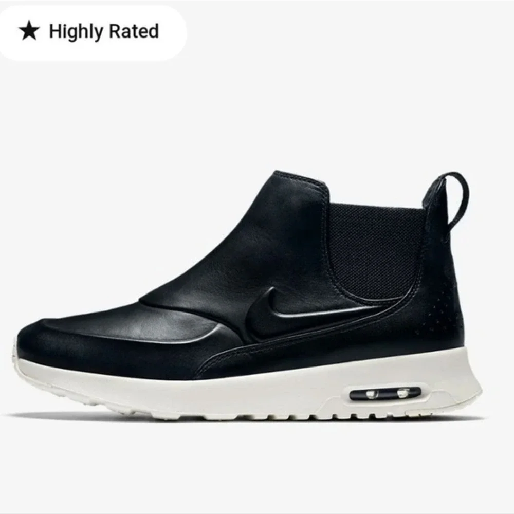 Nike Air Max Thea Mid Leather Ankle Boots Sneakers Black White Womens Size 8 New
